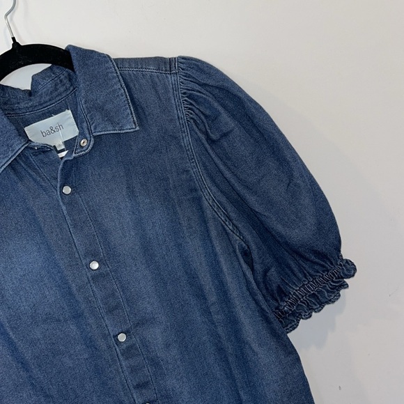 Ba&sh Honey Puff Short Sleeve Blue Denim Top - Picture 7 of 10